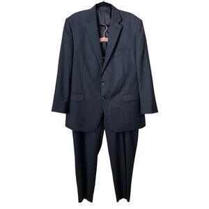 Lauren Ralph Lauren 2 Piece Suit Mens 44L Waist 38 Navy Blue Plaid Wool Preppy